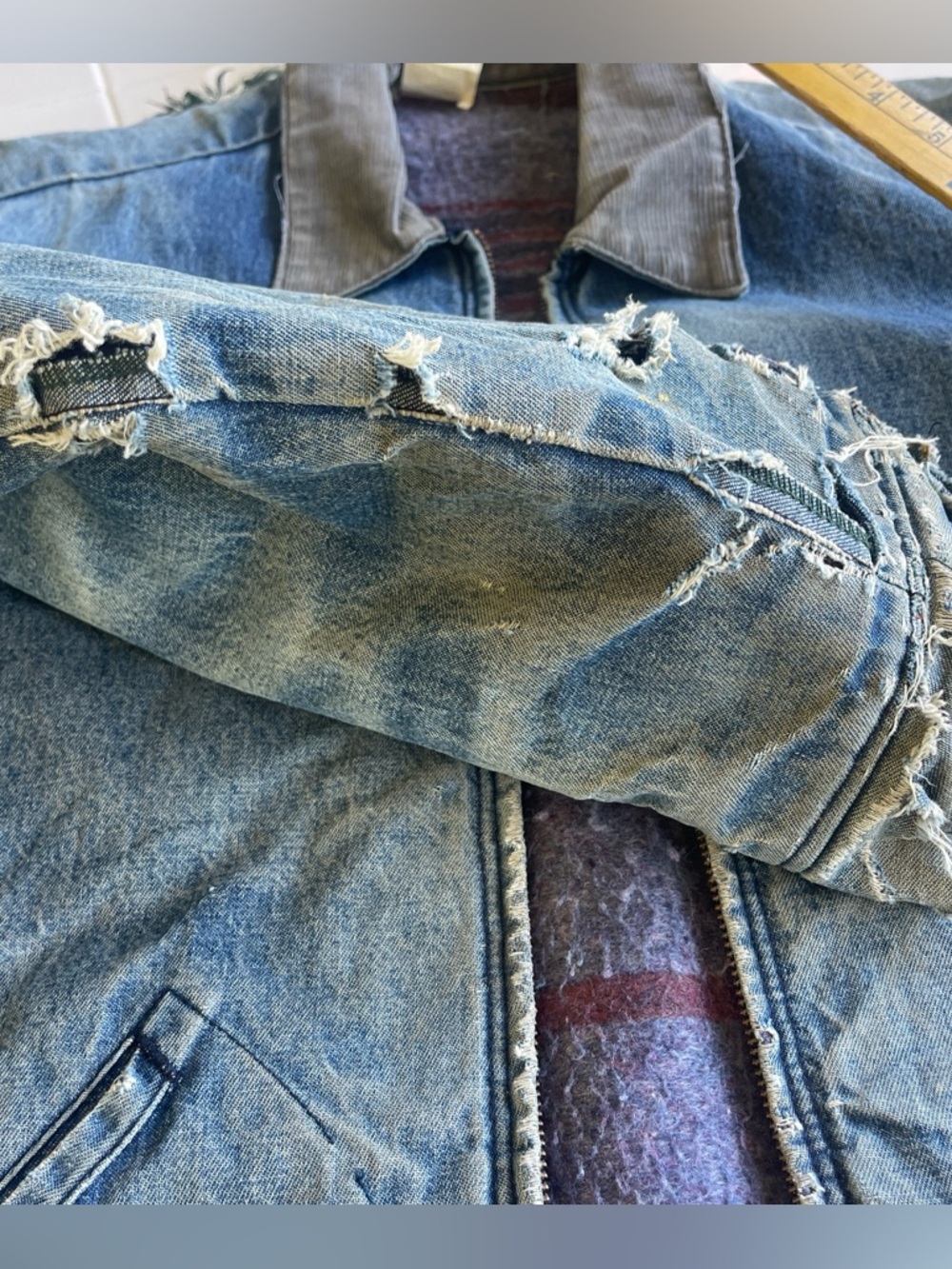 Vintage Big Ben Wrangler Denim Bomber Jacket M Chore Coat Workwear Distressed - Picture 14 of 16